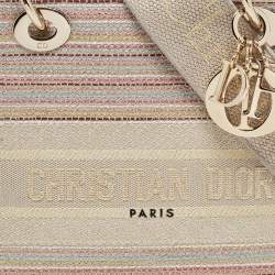 Pre Owned Dior Multicolor Stripe Embroidered Canvas Medium Lady D-Lite Tote