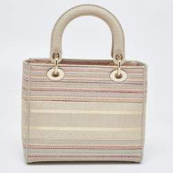 Pre Owned Dior Multicolor Stripe Embroidered Canvas Medium Lady D-Lite Tote