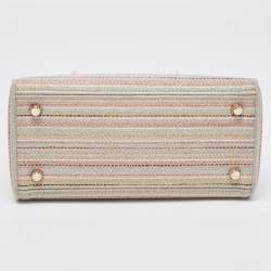 Pre Owned Dior Multicolor Stripe Embroidered Canvas Medium Lady D-Lite Tote