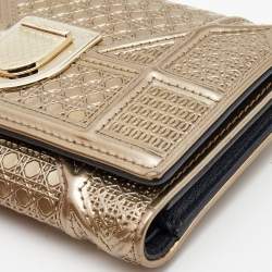 Dior Gold Micro Cannage Patent Leather Diorama Trifold Wallet