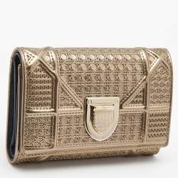 Dior Gold Micro Cannage Patent Leather Diorama Trifold Wallet