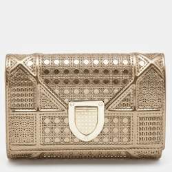 Dior Gold Micro Cannage Patent Leather Diorama Trifold Wallet