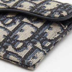 Pre Owned Dior Blue Oblique Jacquard Saddle 5 Gusset Card Holder