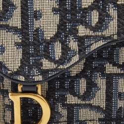 Pre Owned Dior Blue Oblique Jacquard Saddle 5 Gusset Card Holder