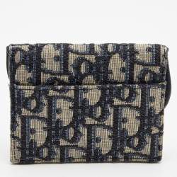 Pre Owned Dior Blue Oblique Jacquard Saddle 5 Gusset Card Holder