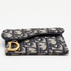 Pre Owned Dior Blue Oblique Jacquard Saddle 5 Gusset Card Holder