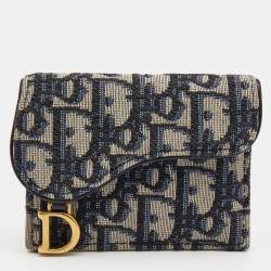 Pre Owned Dior Blue Oblique Jacquard Saddle 5 Gusset Card Holder