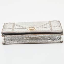 Pre Owned Dior Silver Crinkled Leather Diorama Wallet on Chain
