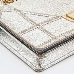 Pre Owned Dior Silver Crinkled Leather Diorama Wallet on Chain