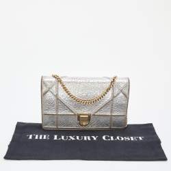 Pre Owned Dior Silver Crinkled Leather Diorama Wallet on Chain
