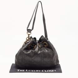 Pre Owned Dior Black Cannage Leather Drawstring Hobo