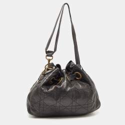 Pre Owned Dior Black Cannage Leather Drawstring Hobo