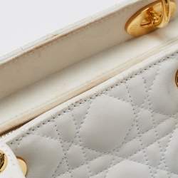 Pre Owned Dior White Lambskin Leather Medium Lady Dior Tote Bag