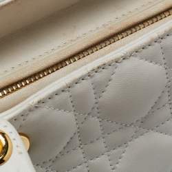 Pre Owned Dior White Lambskin Leather Medium Lady Dior Tote Bag