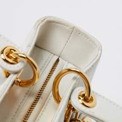 Pre Owned Dior White Lambskin Leather Medium Lady Dior Tote Bag