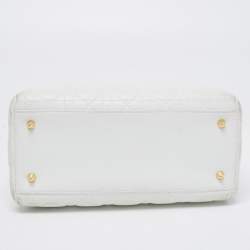 Pre Owned Dior White Lambskin Leather Medium Lady Dior Tote Bag
