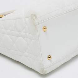 Pre Owned Dior White Lambskin Leather Medium Lady Dior Tote Bag