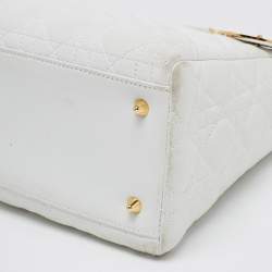 Pre Owned Dior White Lambskin Leather Medium Lady Dior Tote Bag