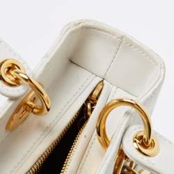 Pre Owned Dior White Lambskin Leather Medium Lady Dior Tote Bag