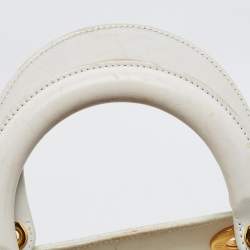 Pre Owned Dior White Lambskin Leather Medium Lady Dior Tote Bag