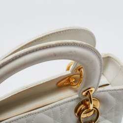 Pre Owned Dior White Lambskin Leather Medium Lady Dior Tote Bag