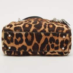 Pre Owned Dior Black/Brown Leopard Print Calf Hair and Leather Mini Lady Dior Tote