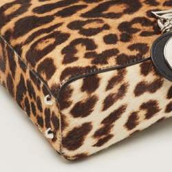 Pre Owned Dior Black/Brown Leopard Print Calf Hair and Leather Mini Lady Dior Tote