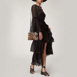 Pre Owned Dior Black/Brown Leopard Print Calf Hair and Leather Mini Lady Dior Tote