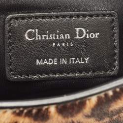 Pre Owned Dior Black/Brown Leopard Print Calf Hair and Leather Mini Lady Dior Tote