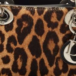 Pre Owned Dior Black/Brown Leopard Print Calf Hair and Leather Mini Lady Dior Tote