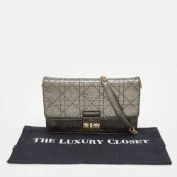Pre Owned Dior Metallic Cannage Crinkled Leather Miss Dior Pouch Chain Bag