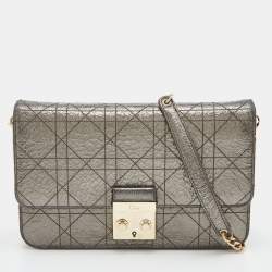 Pre Owned Dior Metallic Cannage Crinkled Leather Miss Dior Pouch Chain Bag