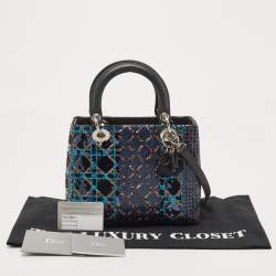 Pre Owned Dior Multicolor Cannage Sequins and Leather Medium Lady Dior Tote