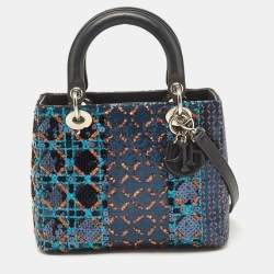Pre Owned Dior Multicolor Cannage Sequins and Leather Medium Lady Dior Tote
