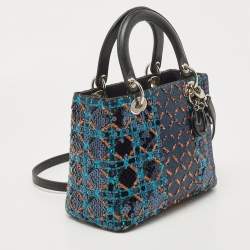 Pre Owned Dior Multicolor Cannage Sequins and Leather Medium Lady Dior Tote