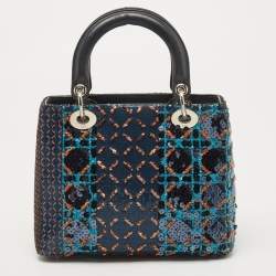 Pre Owned Dior Multicolor Cannage Sequins and Leather Medium Lady Dior Tote