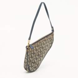 Pre Owned Dior Navy Blue Oblique Canvas and Leather Saddle Pochette Bag