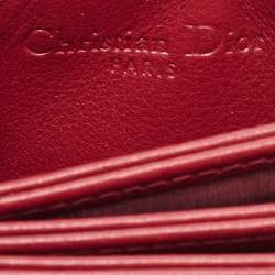 Pre Owned Dior Red Cannage Patent Leather Lady Dior 5 Gusset Card Holder