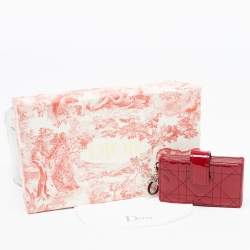 Pre Owned Dior Red Cannage Patent Leather Lady Dior 5 Gusset Card Holder
