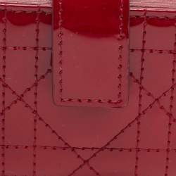 Pre Owned Dior Red Cannage Patent Leather Lady Dior 5 Gusset Card Holder