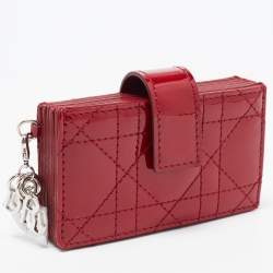 Pre Owned Dior Red Cannage Patent Leather Lady Dior 5 Gusset Card Holder