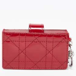Pre Owned Dior Red Cannage Patent Leather Lady Dior 5 Gusset Card Holder