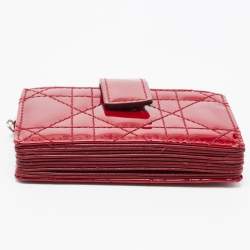 Pre Owned Dior Red Cannage Patent Leather Lady Dior 5 Gusset Card Holder
