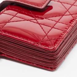 Pre Owned Dior Red Cannage Patent Leather Lady Dior 5 Gusset Card Holder