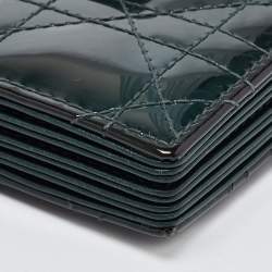 Pre Owned Dior Green Cannage Patent Leather Lady Dior 5 Gusset Card Holder