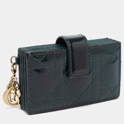 Pre Owned Dior Green Cannage Patent Leather Lady Dior 5 Gusset Card Holder