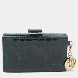 Pre Owned Dior Green Cannage Patent Leather Lady Dior 5 Gusset Card Holder