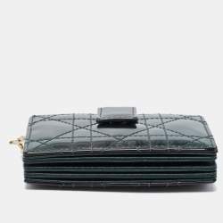 Pre Owned Dior Green Cannage Patent Leather Lady Dior 5 Gusset Card Holder