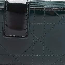 Pre Owned Dior Green Cannage Patent Leather Lady Dior 5 Gusset Card Holder