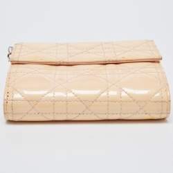 Pre Owned Dior Cream Cannage Patent Leather Lady Dior Flap Wallet